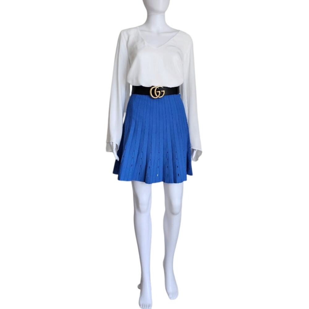 Sandro Paris Izzy Preppy Eyelet Pleated Skirt Size 0 Blue New Viscose Academia